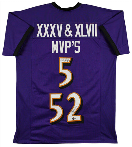 Ray Lewis & Joe Flacco Authentic Signed Purple Pro Style Jersey BAS Witnessed