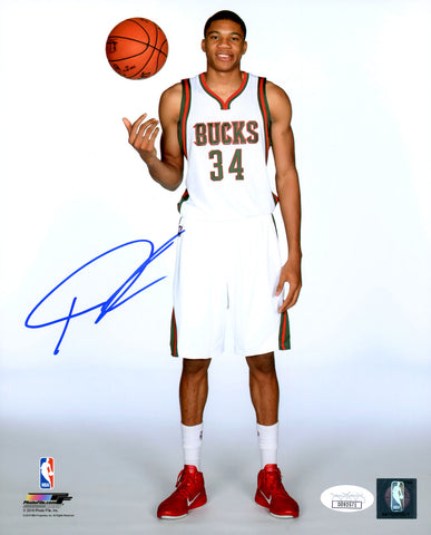 GIANNIS ANTETOKOUNMPO AUTOGRAPHED 8X10 PHOTO BUCKS WHITE UNIFORM JSA 203023