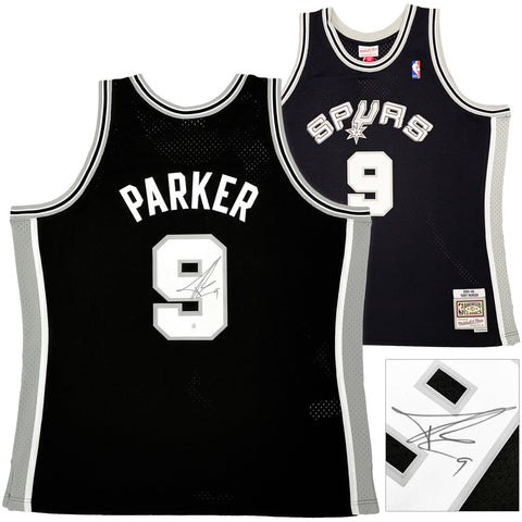 SPURS TONY PARKER AUTOGRAPHED BLACK M&N 2001 ROOKIE JERSEY XXL BECKETT 222836