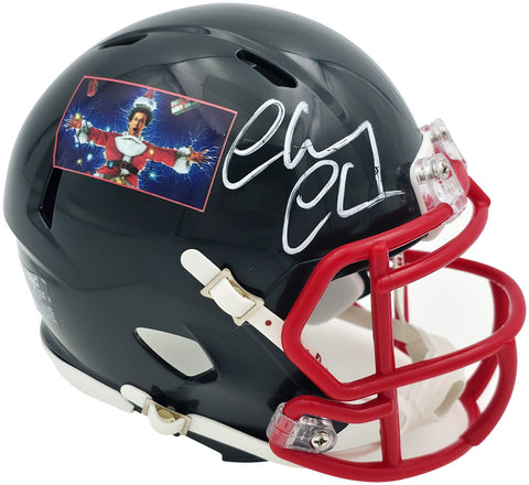 CHEVY CHASE AUTOGRAPHED CHRISTMAS VACATION BLACK MINI HELMET BECKETT QR 243613