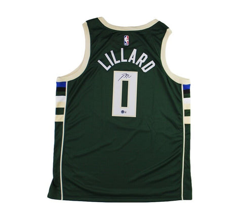 Damian Lillard Signed Milwaukee Bucks Nike Icon Edition Green NBA Jersey