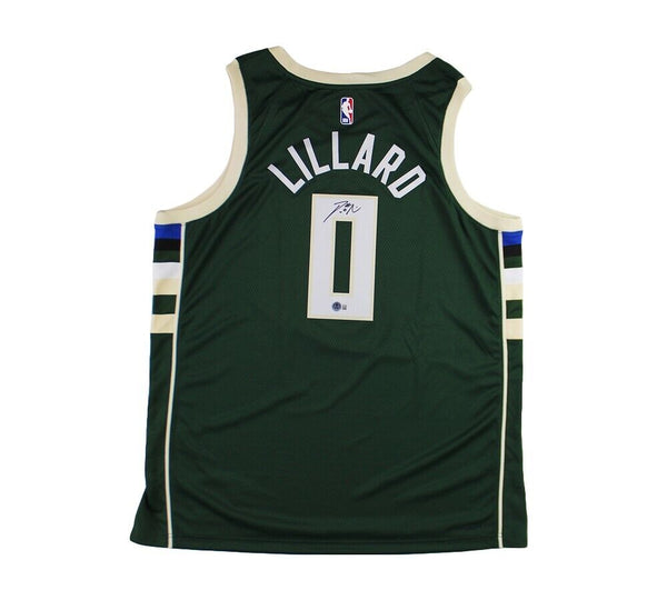 Damian Lillard Signed Milwaukee Bucks Nike Icon Edition Green NBA Jersey