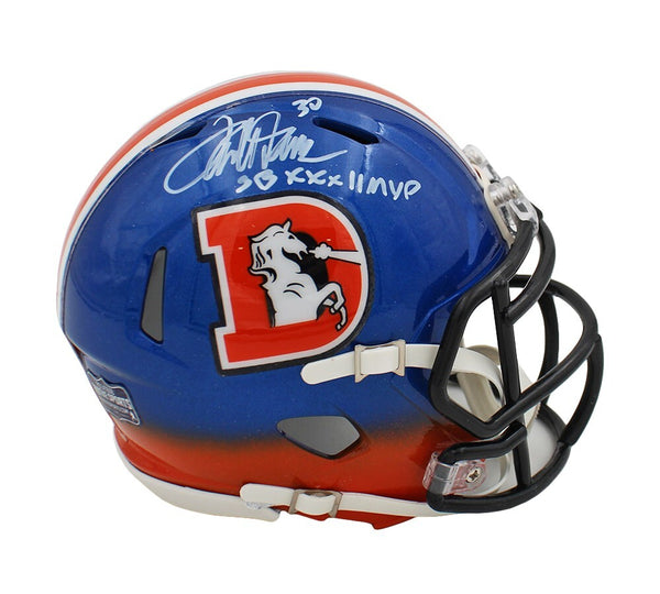 Terrell Davis Signed Denver Broncos Speed Custom TB Blue Mini Helmet - Insc