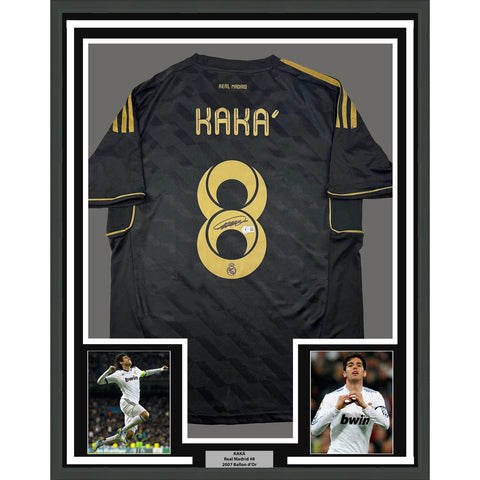 Framed Autographed/Signed Ricardo Kaka 33x42 Real Madrid Black Jersey BAS COA