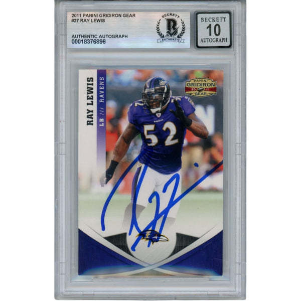 Ray Lewis Autographed 2011 Gridiron Gear #27 Trading Card Beckett 53003