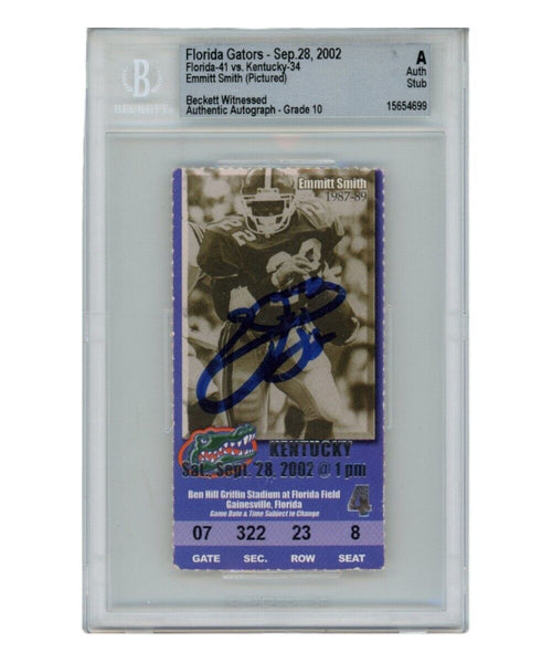 Emmitt Smith Autographed/Signed 9/28/2002 Slab Ticket Stub Beckett 40880