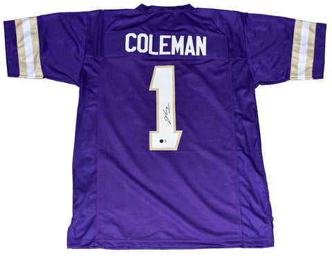 JONAH COLEMAN AUTOGRAPHED WASHINGTON HUSKIES #1 PURPLE JERSEY BECKETT