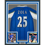 Framed Autographed/Signed Gianfranco Zola 35x39 Chelsea FC Blue Jersey COA