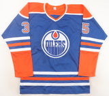 Andy Moog Signed Edmonton Oilers Blue Jersey (JSA COA) 4xStanley Cup Champion