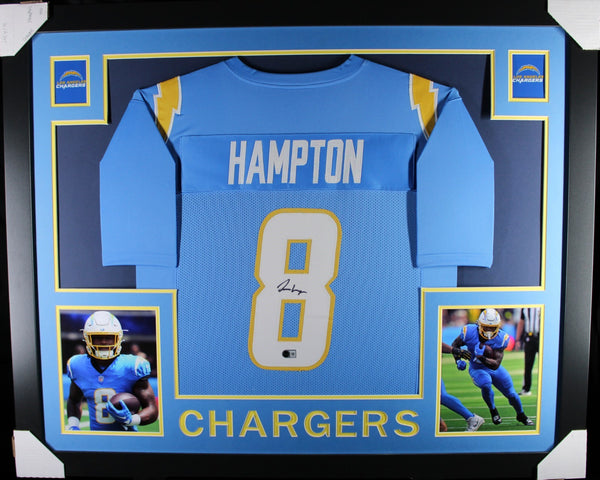 OMARION HAMPTON (Chargers blue SKYLINE) Signed Autographed Framed Jersey Beckett