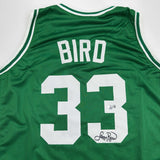 Autographed/Signed Larry Bird Boston Green Basketball Jersey Beckett BAS COA