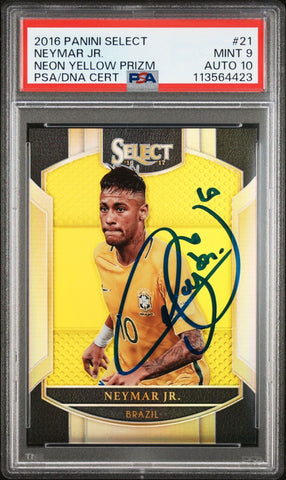 Neymar Jr Signed 2016 Panini Select Neon Yellow Prizm /125 - PSA 9 AUTO 10
