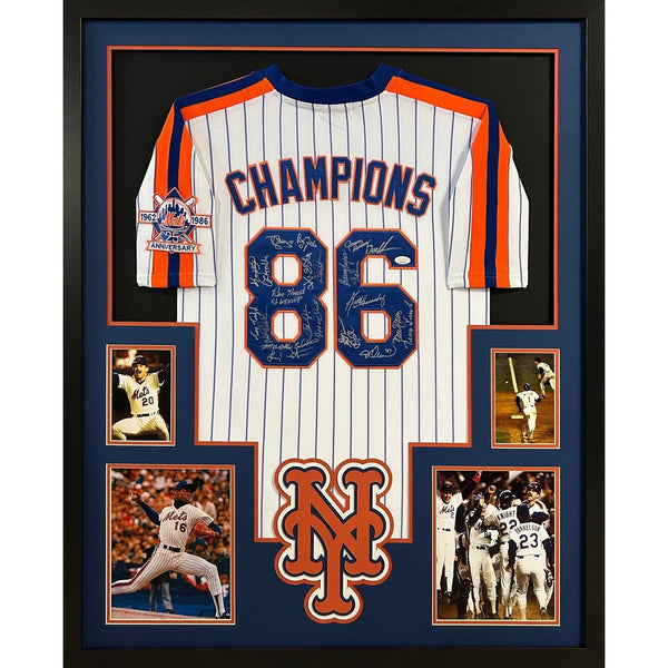 1986 Mets Team Autographed Signed Framed New York Mets World Series Jersey JSA