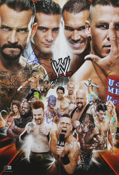 WWE Superstars (5) Mysterio, Miz, Cara, +2 Signed 17x25 Poster BAS #AE13980