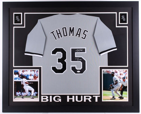 Frank Thomas Signed White Sox 35x43 Custom Framed Jersey Inscribed 93-94 AL MVP