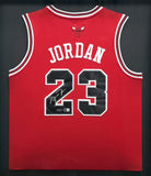 Bulls Michael Jordan Autographed Framed Red Jersey Beckett & UDA Holo #BAJ03662