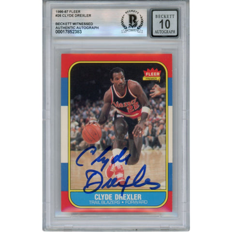 Clyde Drexler Autographed 1986 Fleer #26 Slabbed Trading Card Beckett 50354