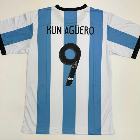 Autographed/Signed Sergio Kun Aguero Manchester City Blue Jersey BAS COA #3