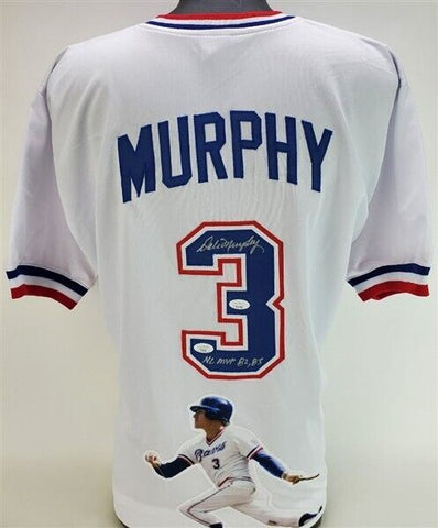 Dale Murphy Signed Atlanta Braves Photo Jersey Inscribed NL MVP 82 83 (JSA COA)