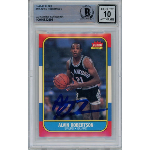 Alvin Robertson Autographed 1986-87 Fleer 92 Trading Card 10 Grade Beckett 47027