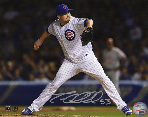Trevor Cahill Signed Cubs Pinstripe Jersey Pitching Action 8x10 Photo - (SS COA)