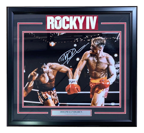 Dolph Lundgren Signed Framed 16x20 Rocky IV Punch Photo PSA ITP