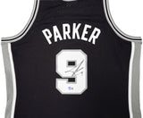 SPURS TONY PARKER AUTOGRAPHED BLACK M&N 2001-02 ROOKIE JERSEY XL BECKETT 222835