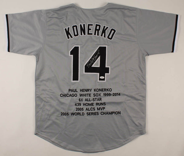 Paul Konerko Chicago White Sox Signed Career Highlight Stat Gray Jersey /JSA COA