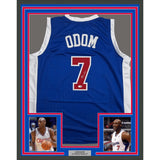 Framed Autographed/Signed Lamar Odom 35x39 Los Angeles Blue Jersey JSA COA