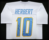 LOS ANGELES CHARGERS JUSTIN HERBERT AUTOGRAPHED FRAMED WHITE JERSEY BECKETT
