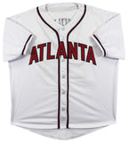 John Smoltz Authentic Signed White Pro Style Jersey w/ Silver Sig BAS Witnessed