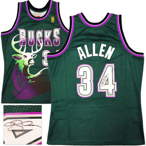 BUCKS RAY ALLEN AUTOGRAPHED AUTHENTIC M&N 1996-97 ROOKIE JERSEY L BECKETT 221291