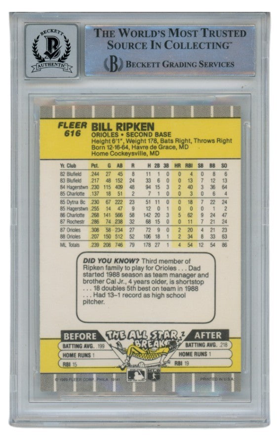 Bill Ripken Autographed 1989 Fleer 616 Black Box Trading Card Slab Bec ...