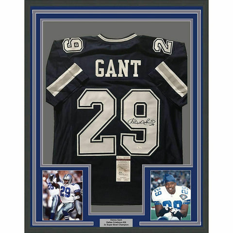 FRAMED Autographed/Signed KENNY GANT 33x42 Dallas Blue Jersey JSA COA Auto