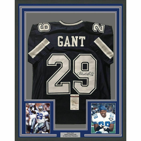 FRAMED Autographed/Signed KENNY GANT 33x42 Dallas Blue Jersey JSA COA Auto