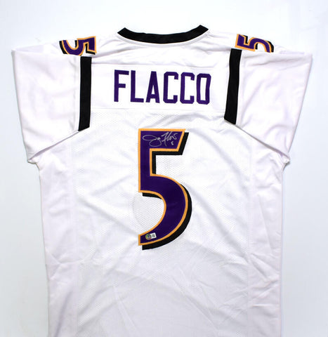 Joe Flacco Autographed White Pro Style Jersey-Beckett W Hologram *Silver