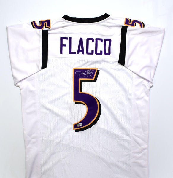 Joe Flacco Autographed White Pro Style Jersey-Beckett W Hologram *Silver