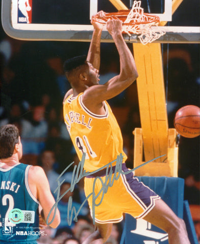 Lakers Elden Campbell Signed 8x10 Vertical Dunking Photo w/ Silver Sig BAS
