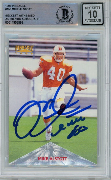Mike Alstott Signed Tampa Bay Bucs 1996 Pinnacle #158 Beckett Auto 10 40716