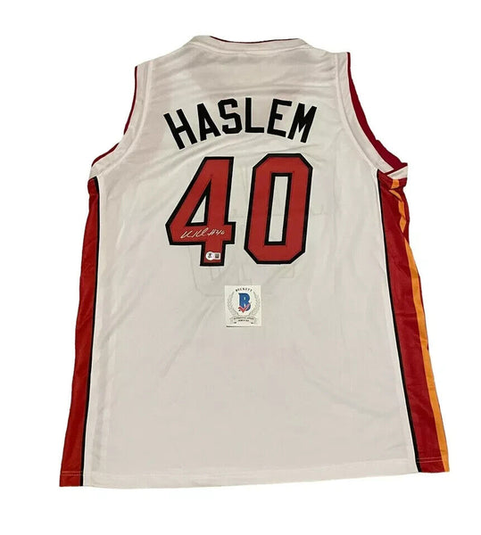 Udonis Haslem Signed Miami Heat White Jersey (Beckett) 3xNBA Champion / Forward
