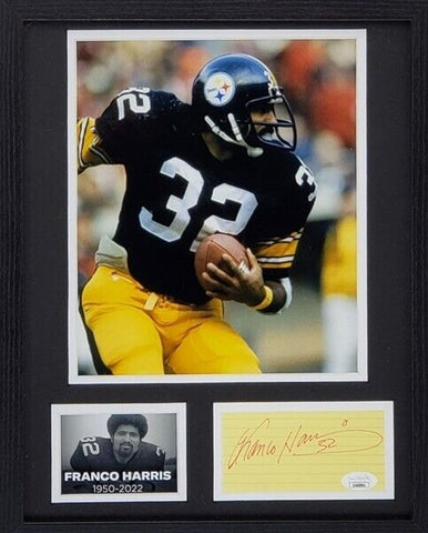 Franco Harris (d. 2022) Signed Index Card 12x15 Pittsburgh Steelers Frame (JSA)