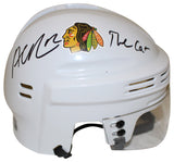 Alex DeBrincat Signed Chicago Blackhawks White Mini Helmet The Cat BAS 36008