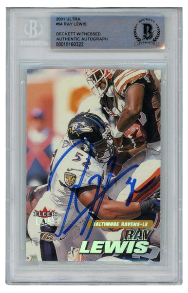 Ray Lewis Autographed/Signed 2001 Fleer Ultra #94 Trading Card Beckett 52679