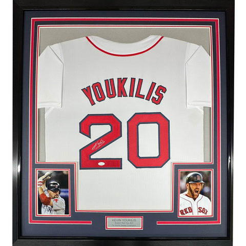 FRAMED Signed KEVIN YOUKILIS 35x39 Boston White Jersey JSA COA Auto