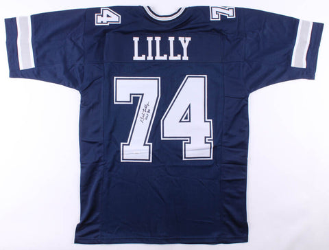 Bob Lilly Signed Dallas Cowboys Dark Blue Jersey Inscribed "HOF 80" (JSA COA)