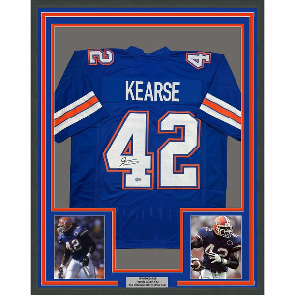 Framed Autographed/Signed Javon Kearse 35x39 Florida Blue Jersey BAS COA