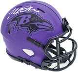 TERRELL SUGGS AUTOGRAPHED RAVENS PURPLE RAVE MINI HELMET BECKETT WITNESS 241396
