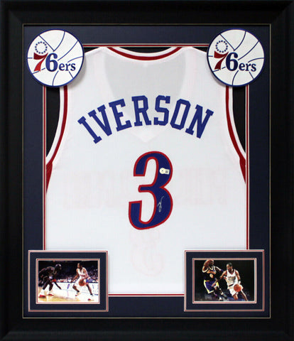 Allen Iverson Authentic Signed White Pro Style Framed Jersey BAS Witnessed