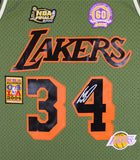 Lakers Shaquille O'Neal Signed Green M&N 1996-97 HWC Swingman Jersey BAS Witness