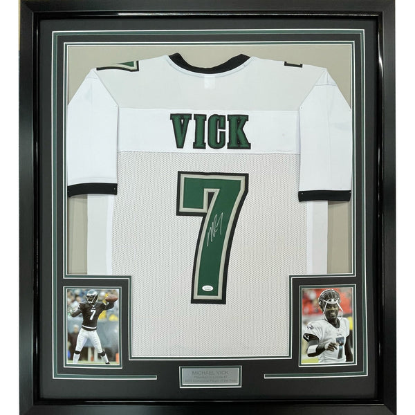 FRAMED Signed MICHAEL VICK 35x39 Philadelphia White Jersey PSA COA